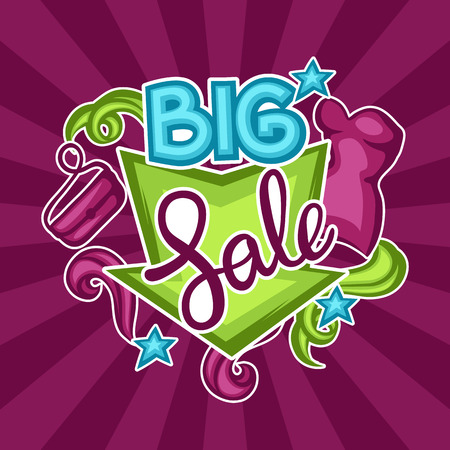 Sale banner with female clothing and accessories.のイラスト素材