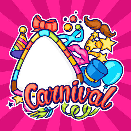 Celebration festive frame with carnival icons and objects.のイラスト素材