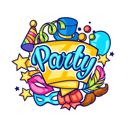 Celebration festive cardswith carnival icons and objects.のイラスト素材