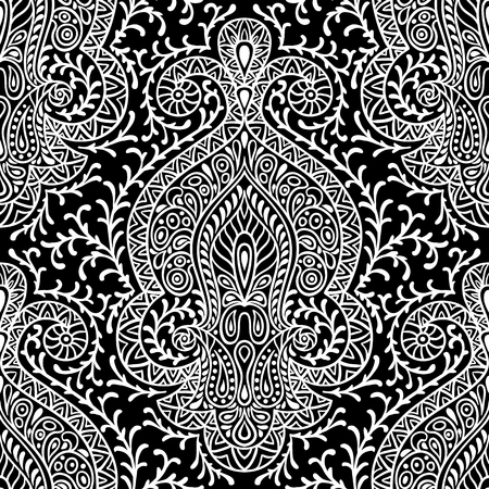 Indian ethnic seamless pattern with hand drawn ornament.のイラスト素材