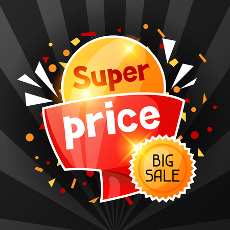 Super price. Sale banner. Advertising flyer for commerce, discount and special offer.のイラスト素材