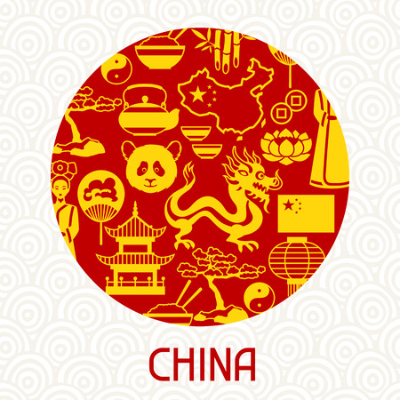 China card design. Chinese symbols and objects.のイラスト素材
