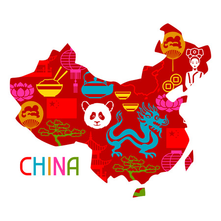 China map design. Chinese symbols and objects.のイラスト素材