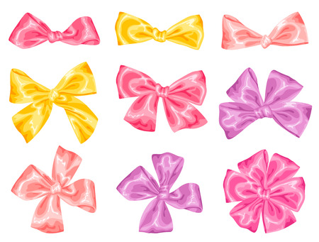 Set of decorative delicate satin gift bows and ribbons.のイラスト素材