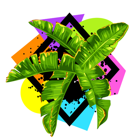 Print with banana palm leaves. Decorative tropical foliageのイラスト素材