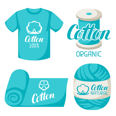 Cotton label on t-shirt, fabric, thread, yarn. Emblems for clothing and productionのイラスト素材