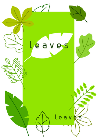 Natural card with stylized green leaves. Spring or summer foliageのイラスト素材