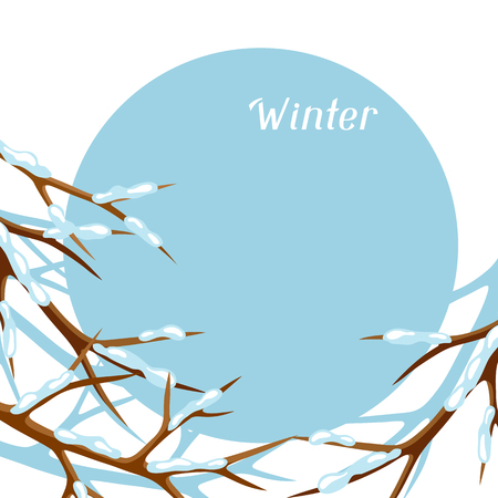 Winter card with branches of tree and snow. Seasonal illustrationのイラスト素材