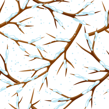 Winter seamless pattern with branches of tree and snow. Seasonal illustrationのイラスト素材