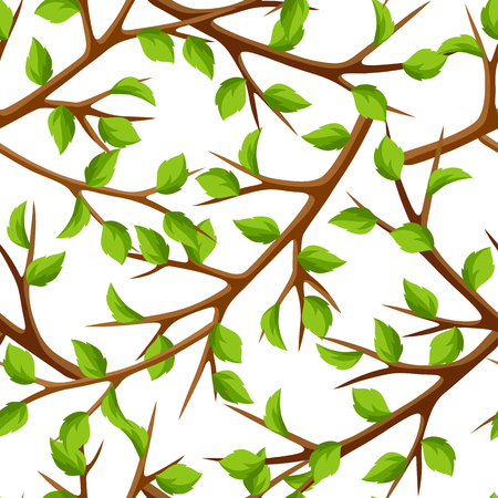 Summer seamless pattern with branches of tree and green leaves. Seasonal illustrationのイラスト素材