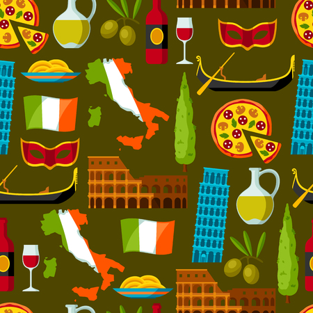Italy seamless pattern. Italian symbols and objectsのイラスト素材
