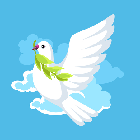 White dove of peace bears olive branch.のイラスト素材