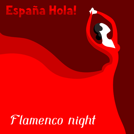 Traditional spanish flamenco. Woman in red dress is dancingのイラスト素材
