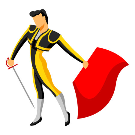 Traditional spanish corrida. Toreador with sword and red capeのイラスト素材