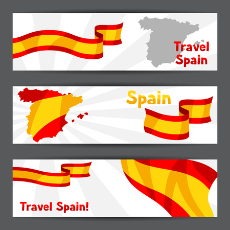 Banners with flag and map of Spain. Spanish traditional symbols and objectsのイラスト素材