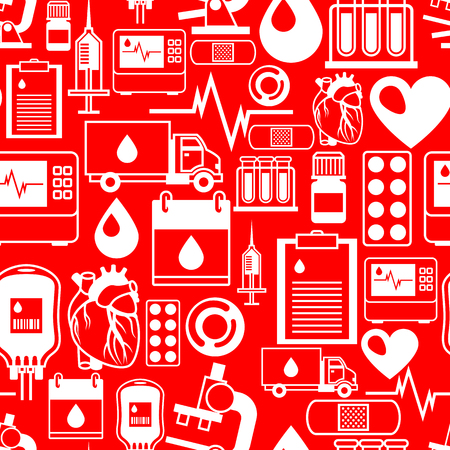 Seamless pattern with blood donation items. Medical and health care objects.のイラスト素材