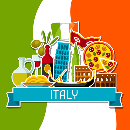 Italy background design. Italian sticker symbols and objectsのイラスト素材