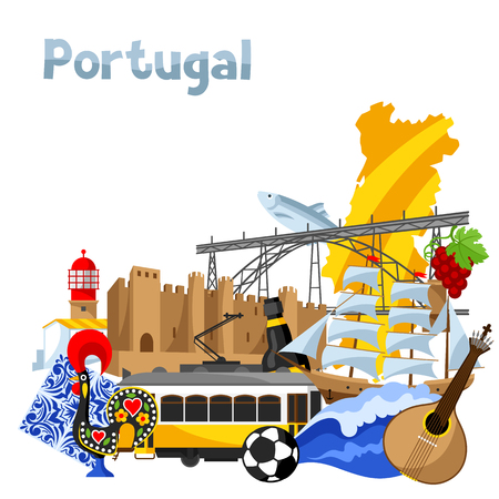 Portugal background design. Portuguese national traditional symbols and objectsのイラスト素材