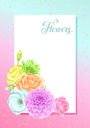 Invitation card with decorative delicate flowers. Image for wedding invitations, romantic cards, postersのイラスト素材