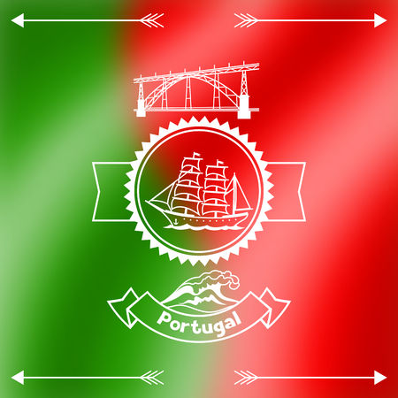 Portugal background design. Portuguese national traditional symbols on blurred flagのイラスト素材