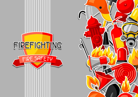 Background with firefighting sticker items. Fire protection equipmentのイラスト素材