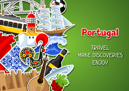 Portugal background with stickers. Portuguese national traditional symbols and objectsのイラスト素材