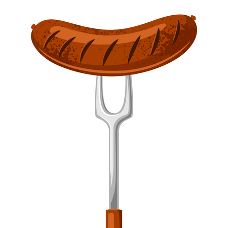 Fried sausage on the fork. Illustration for Oktoberfest.のイラスト素材