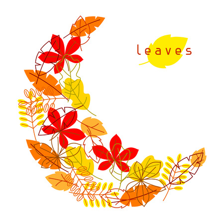 Card with stylized autumn foliage. Falling leaves in simple styleのイラスト素材