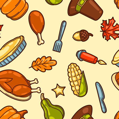 Happy Thanksgiving Day seamless pattern with holiday objectsのイラスト素材