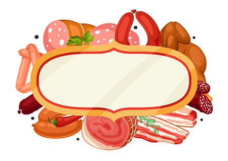 Frame with meat products on white background.のイラスト素材