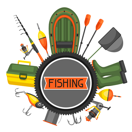 A background with fishing supplies vector illustration.のイラスト素材