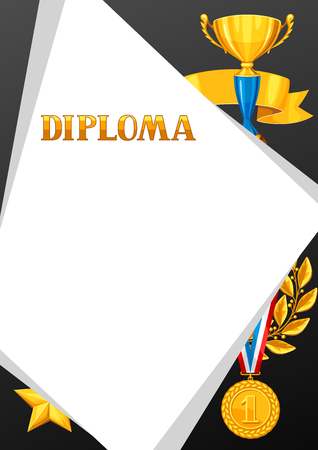 Diploma with realistic gold awards. Certificate for sports or corporate competitions.のイラスト素材