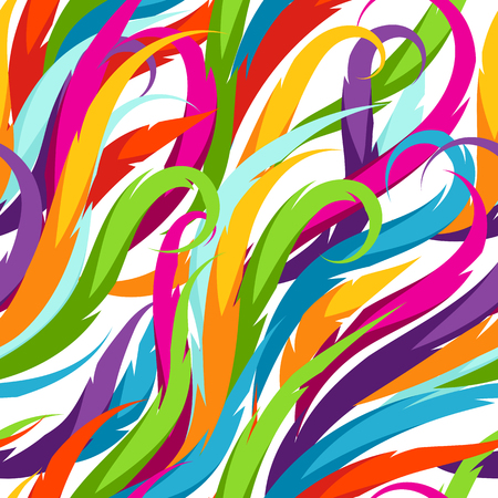 Abstract colorful seamless pattern. Feather or waves decorative ornament.のイラスト素材