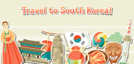 Korean banner design. Korean traditional sticker symbols and objects.のイラスト素材