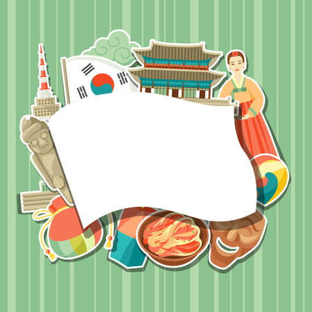 Korean background design. Korean traditional sticker symbols and objects.のイラスト素材
