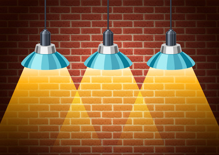 Classic light bulbs on rustic brick wall.のイラスト素材