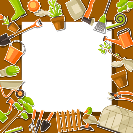 Background with garden tools and items. Season gardening illustration.のイラスト素材