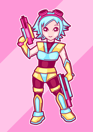 Japanese anime cosplay girl. Cute fashion character in fantasy costume with guns.のイラスト素材