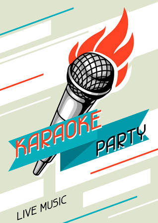 Karaoke party poster. Music event banner. Illustration with microphone in retro style.のイラスト素材