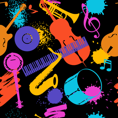 Jazz music seamless pattern with musical instruments.のイラスト素材