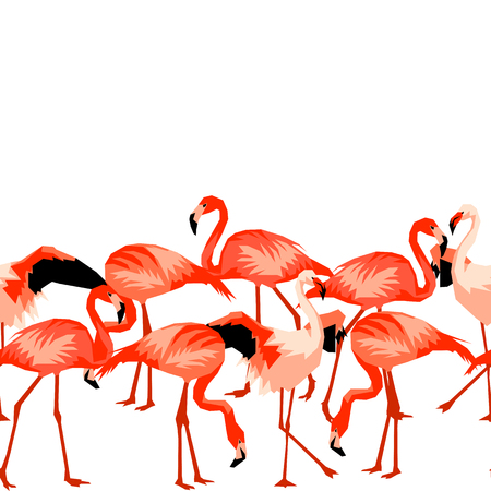 Seamless border with flamingo. Tropical bright abstract birds.のイラスト素材
