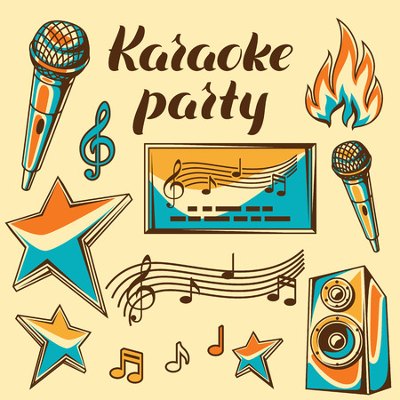 Karaoke party items. Music event set of objects.のイラスト素材