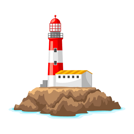 Illustration of lighthouse with ocean and rocks.のイラスト素材