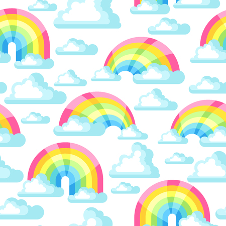 Seamless pattern with fantasy rainbow and clouds in sky.のイラスト素材