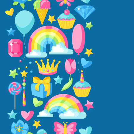 Seamless pattern with fantasy and birthday party items.のイラスト素材