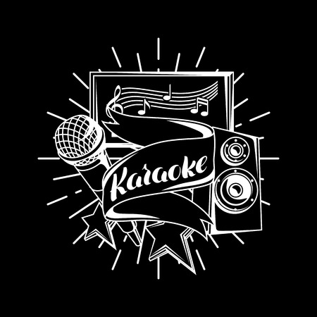 Karaoke party design. Music event background. Illustration in retro style.のイラスト素材