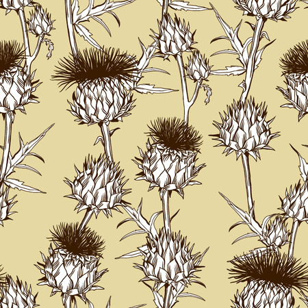 A Seamless pattern with onopordum acanthium. Scottish thistle.のイラスト素材