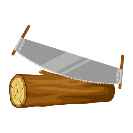 Saw and wood log. Illustration for forestry and lumber industry.のイラスト素材