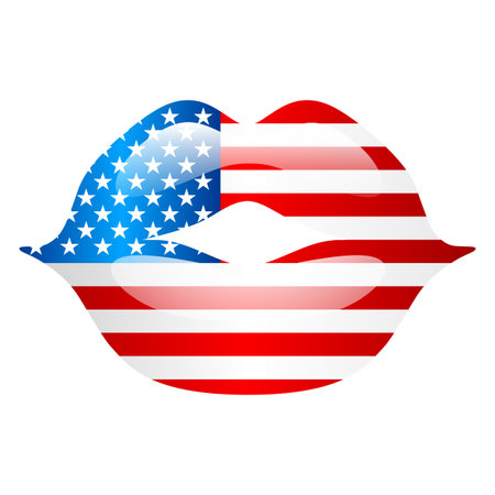 Independence Day patriotic illustration. American flag with stars and stripes in shape of lips.のイラスト素材
