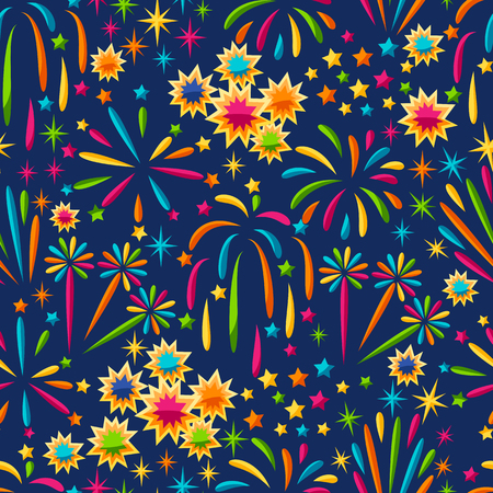 Seamless pattern with bright colorful fireworks and salute.のイラスト素材